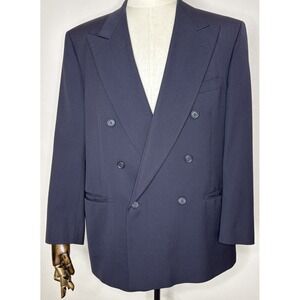 Nino Cerruti Double Breasted Blazer Men 46R Navy Blue Ventless USA